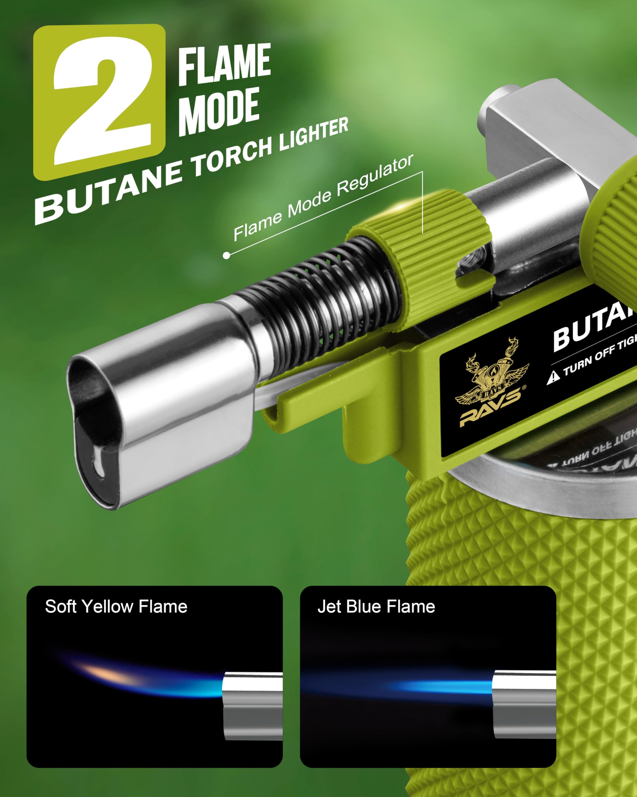 RAVS premium metal kitchen torch with ergonomic grip and durable construction.