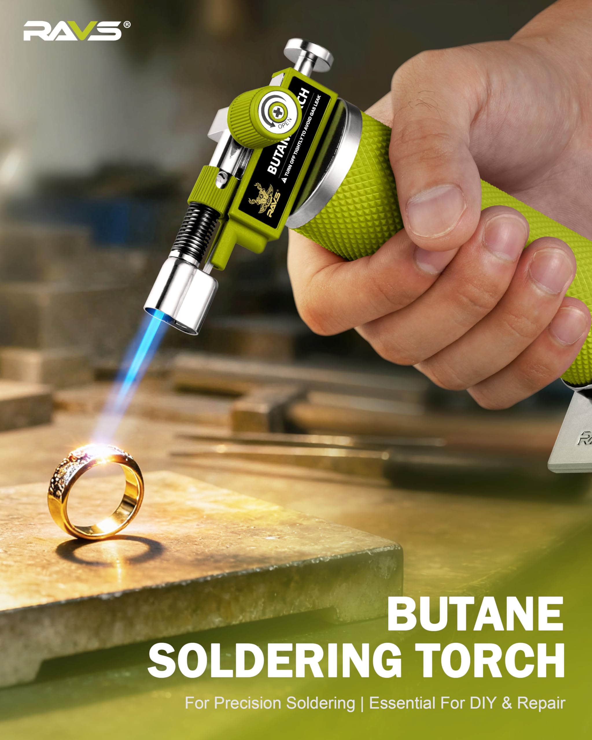 RAVS safety buckle design torch enhances secure handling during use.