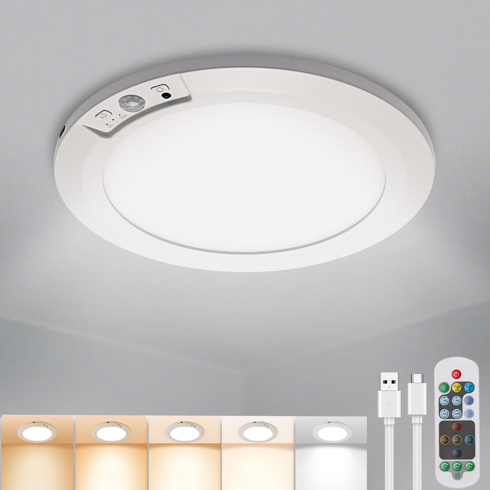 RAWNICE rechargeable motion sensor ceiling light with remote for easy control in any room.