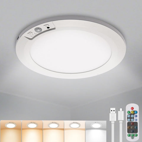 RAWNICE rechargeable motion sensor ceiling light with remote for easy control in any room.