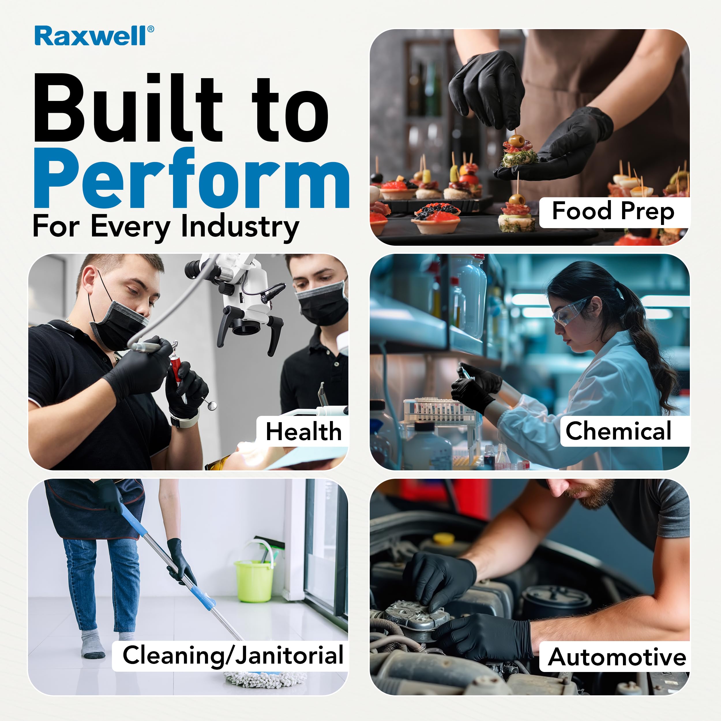 Raxwell food-grade nitrile gloves perfect for kitchen use and safe food handling.
