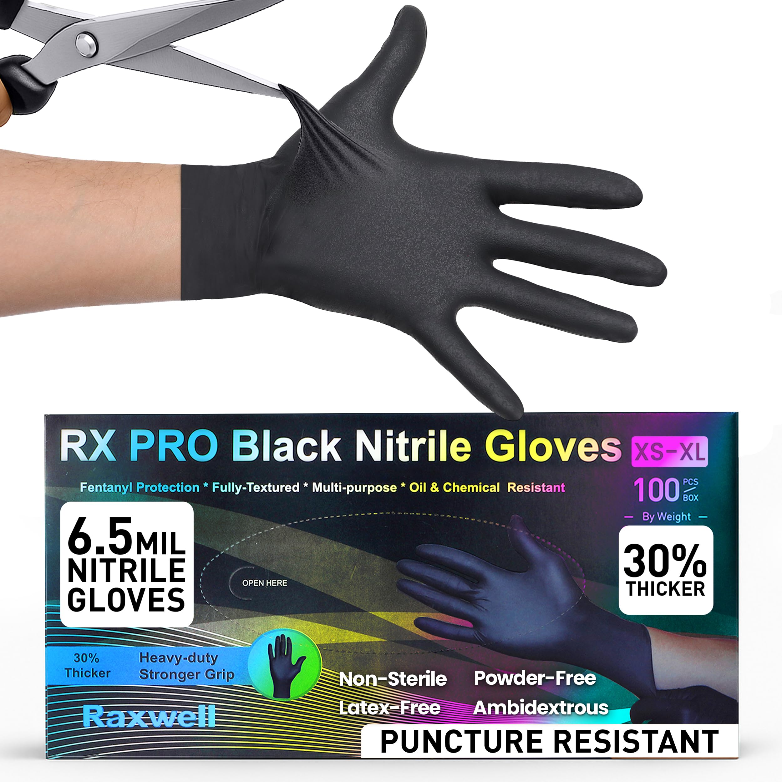 Raxwell heavy-duty nitrile gloves with textured palm for secure grip in wet conditions.
