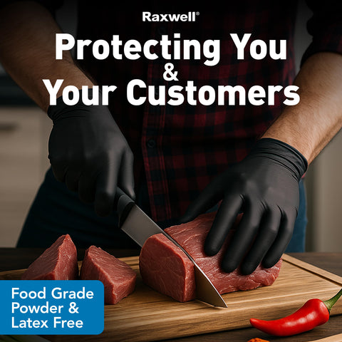 Raxwell powder-free gloves in small black to minimize residue.