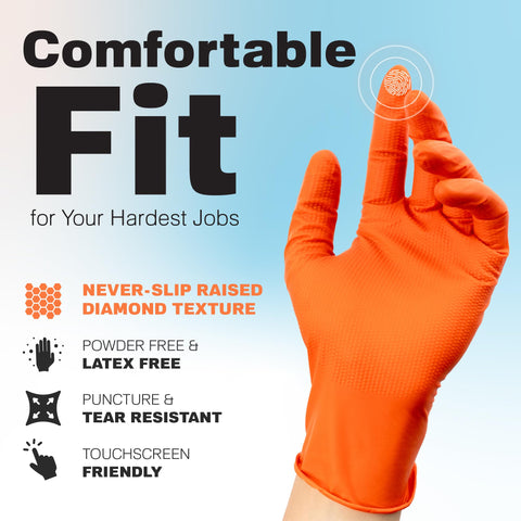Raxwell nitrile gloves demonstrating puncture resistance for heavy-duty tasks.