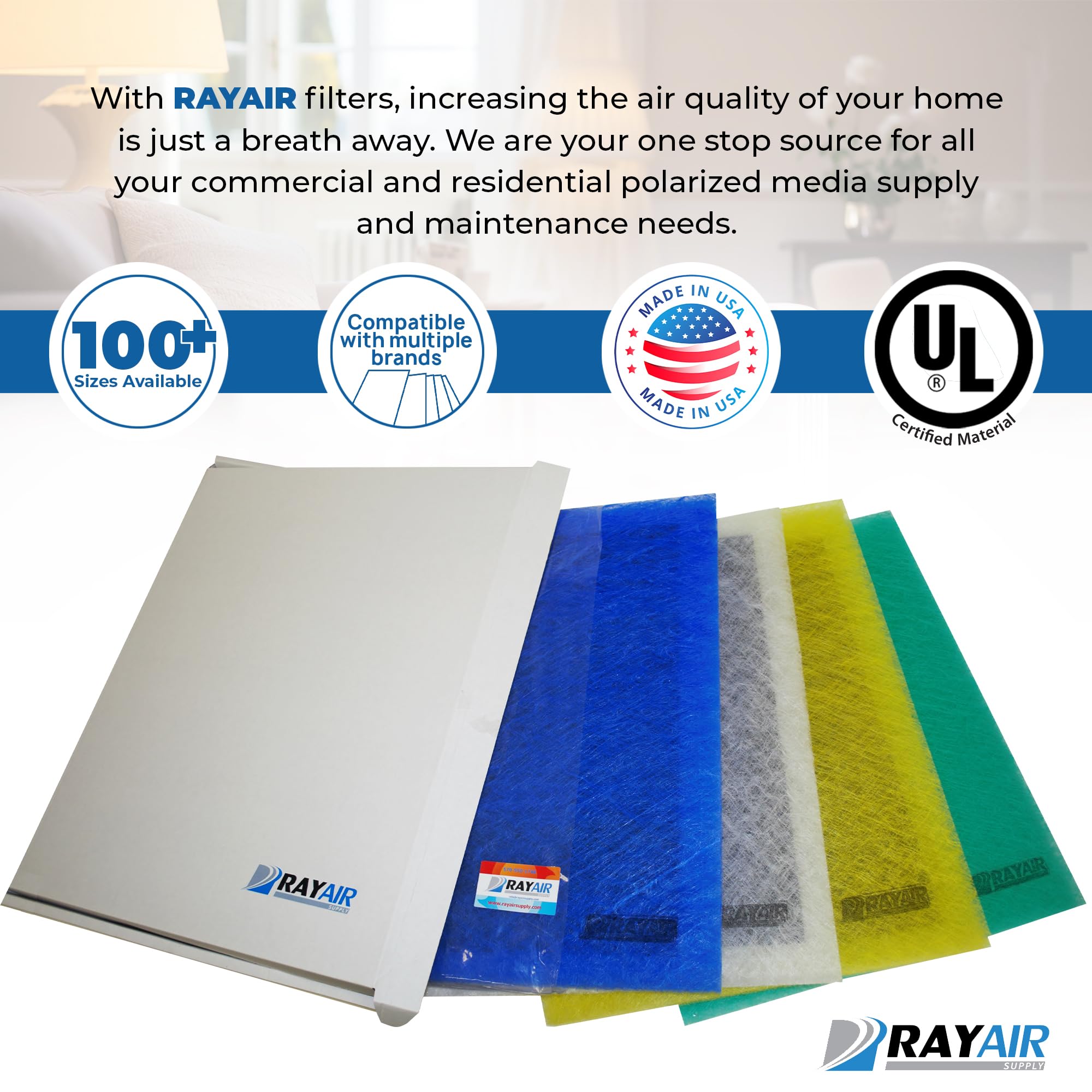 RayAir Supply activated-carbon center detail highlights carbon layer for odor and chemical particle capture
