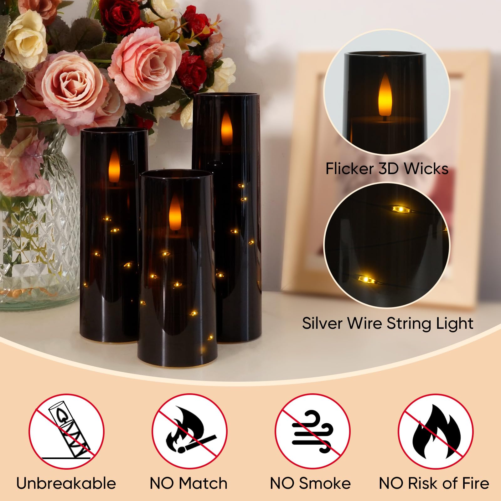 Raycare black-shell flameless candles suit Halloween and elegant decor.