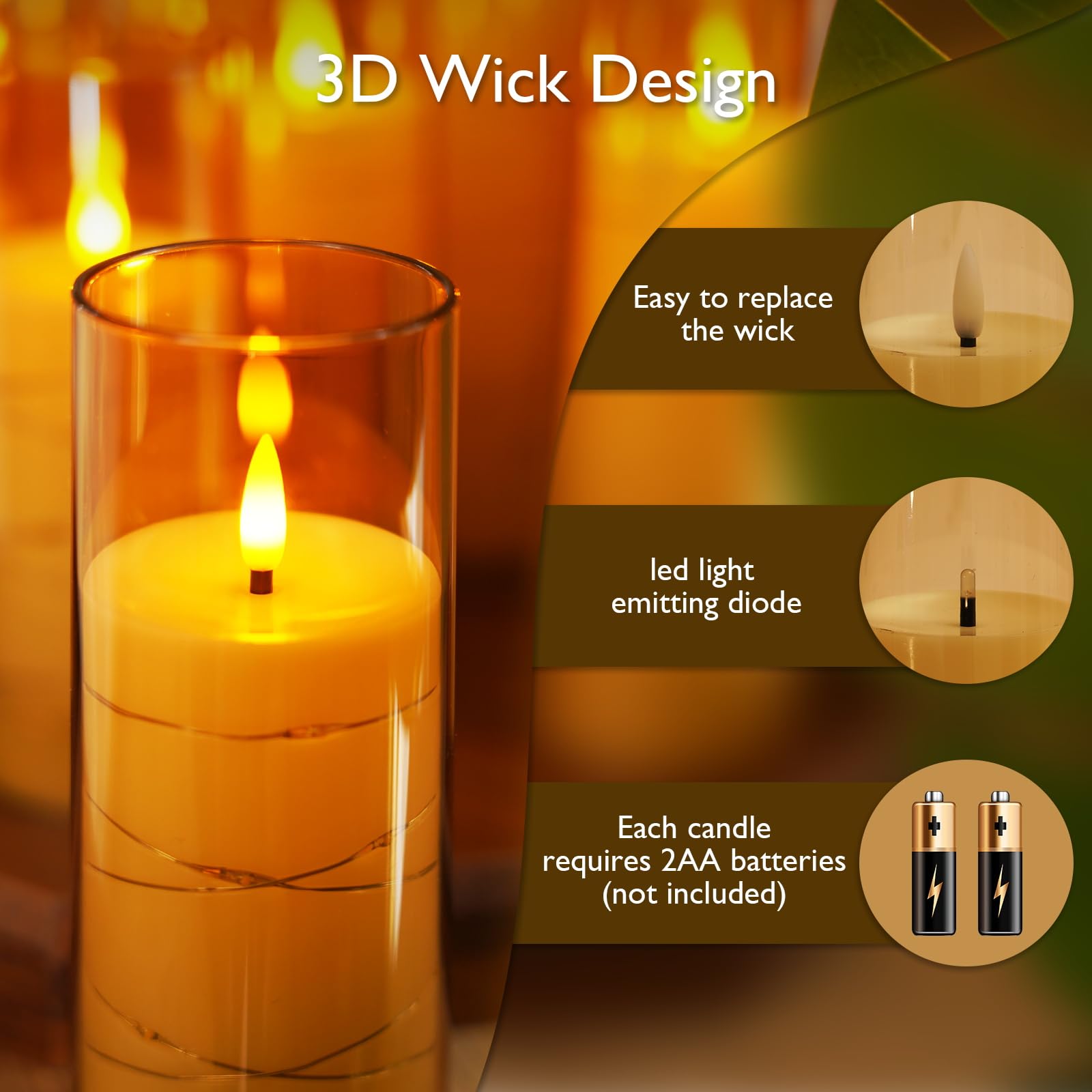 Raycare 5 inch flameless candle for mantel or centerpiece displays.