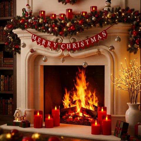 Raycare flameless candles red set of five, wedding or holiday decor inspiration.