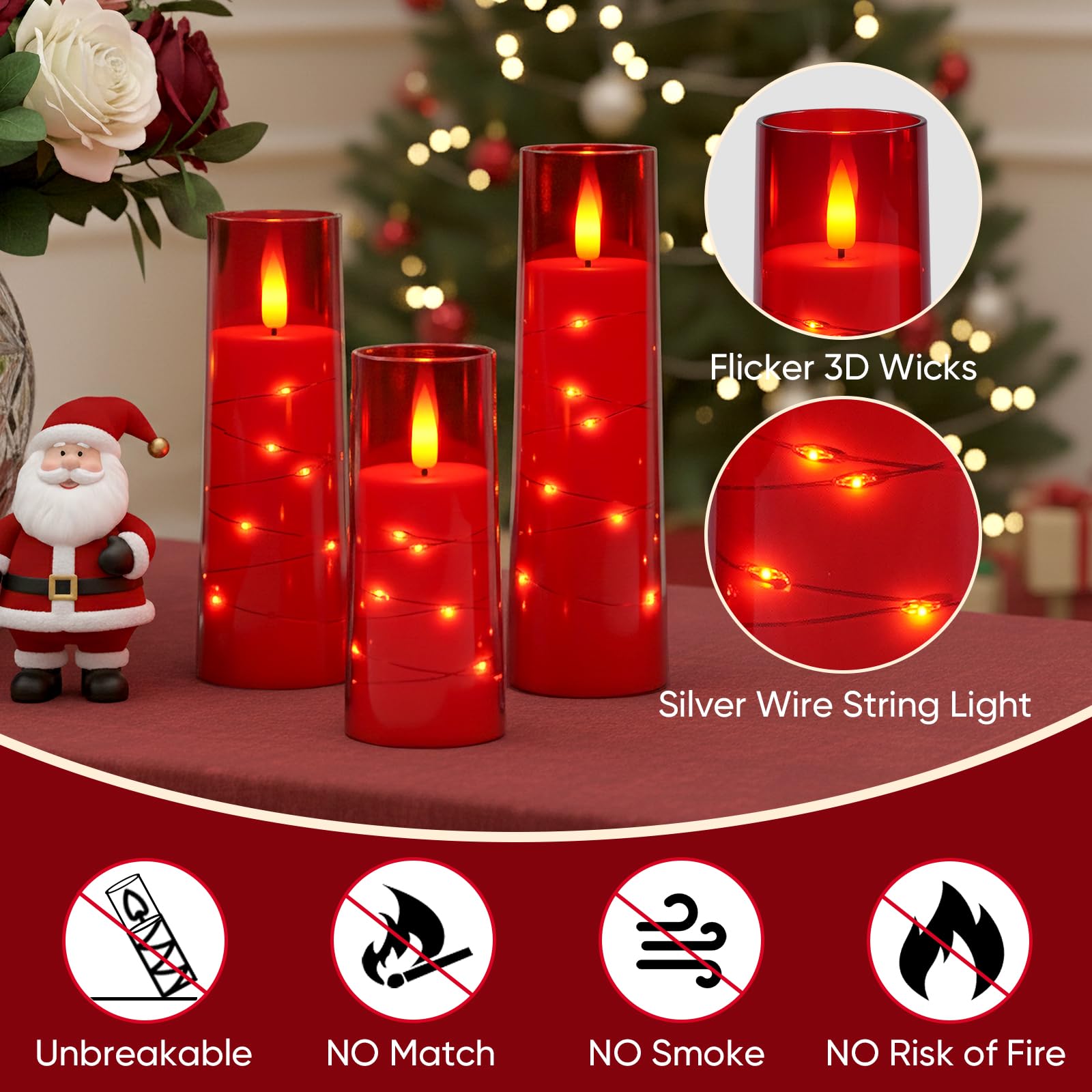 Raycare red flameless candles add festive flair to holidays and gifts.