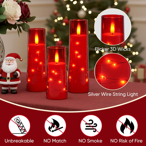 Raycare red flameless candles add festive flair to holidays and gifts.