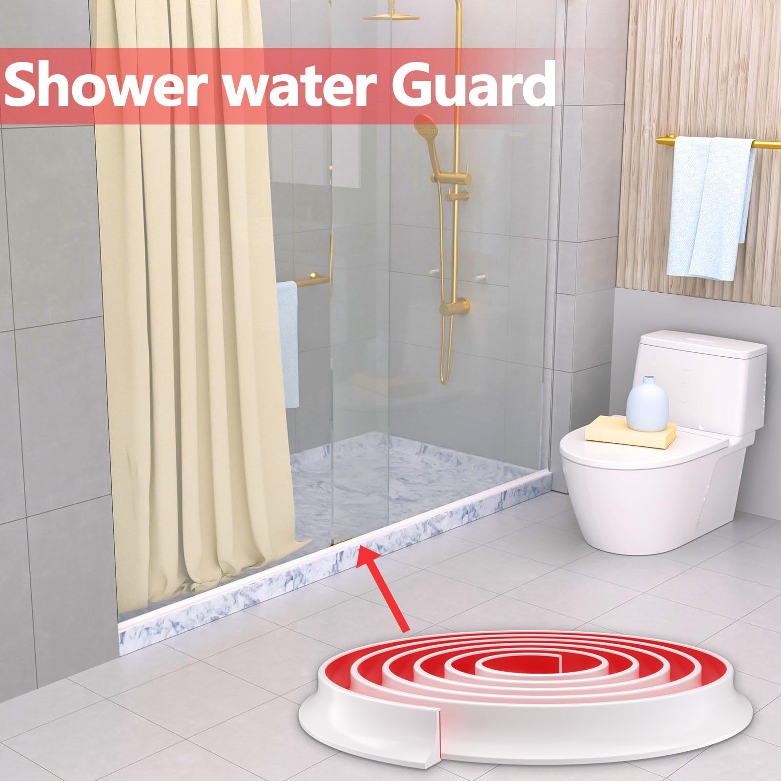 Raycity white edge seal strip blends with bathroom and kitchen.