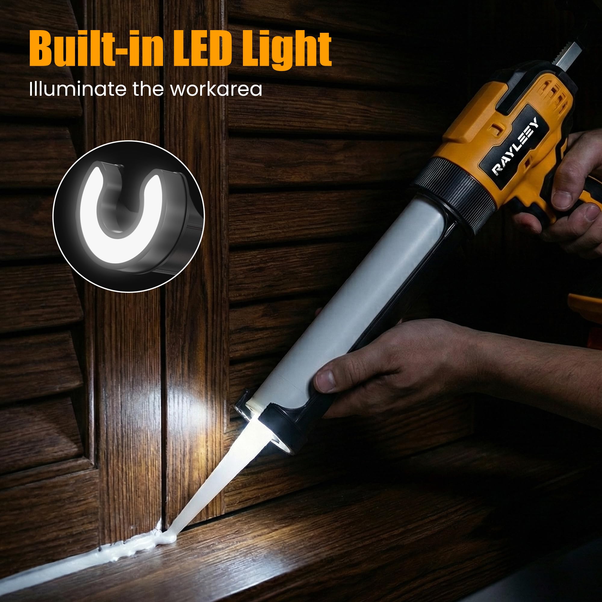 RAYLEEY LED work light illuminates dark spaces for accuracy.