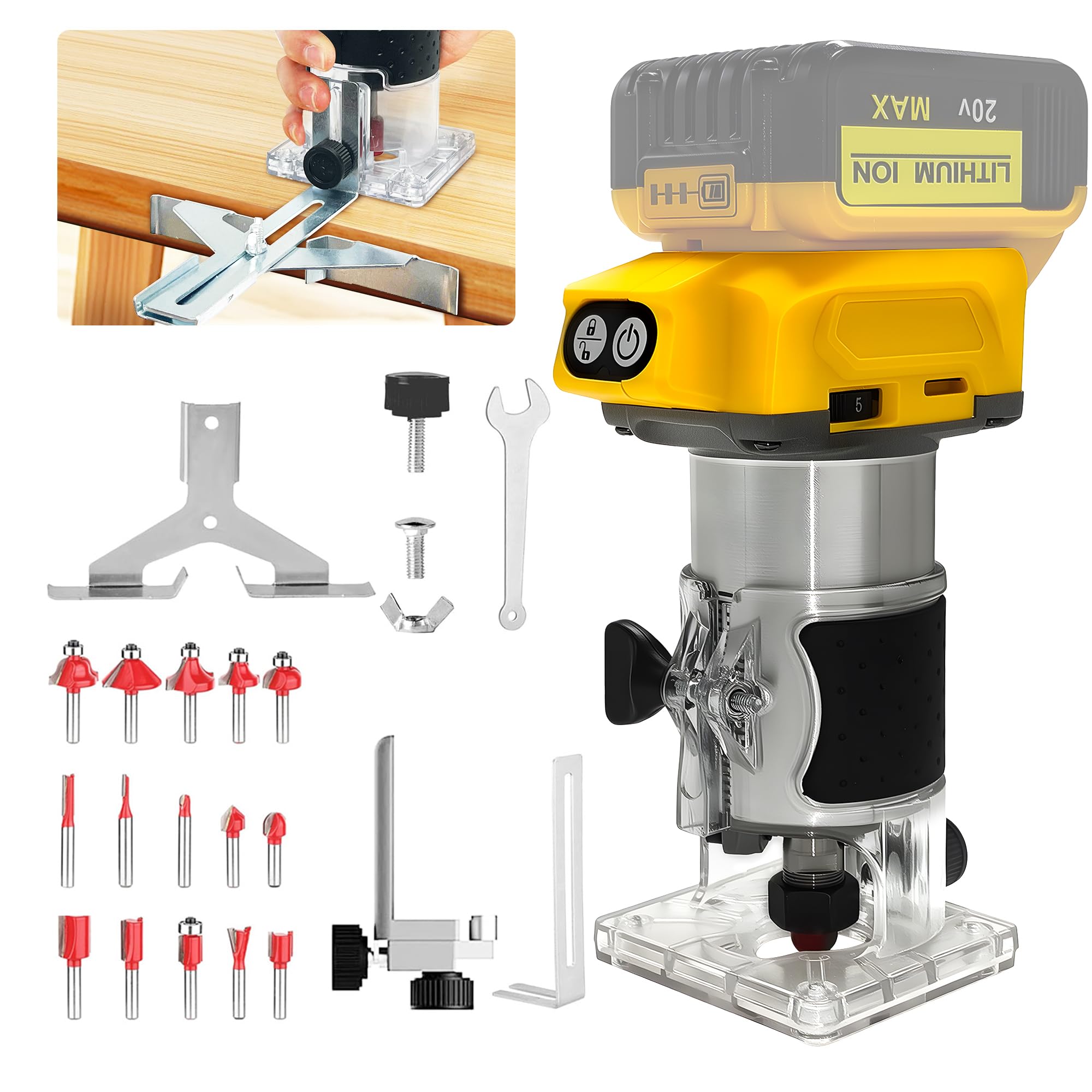 Rayleey cordless palm router base view for precise edge work