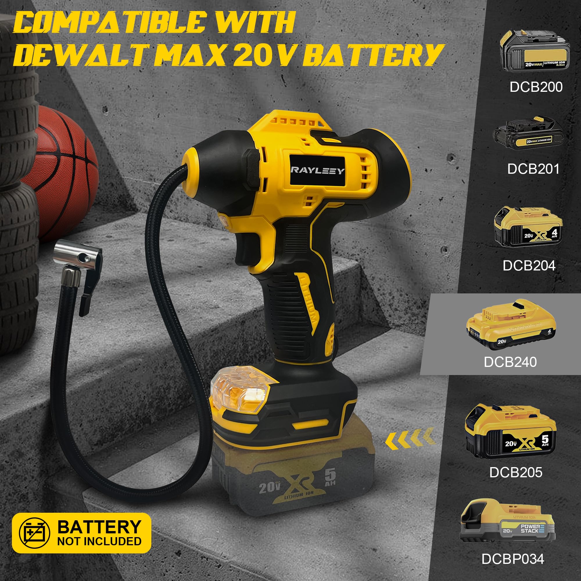 Rayleey tire inflator with 160 psi gauge for precise pressure readings.