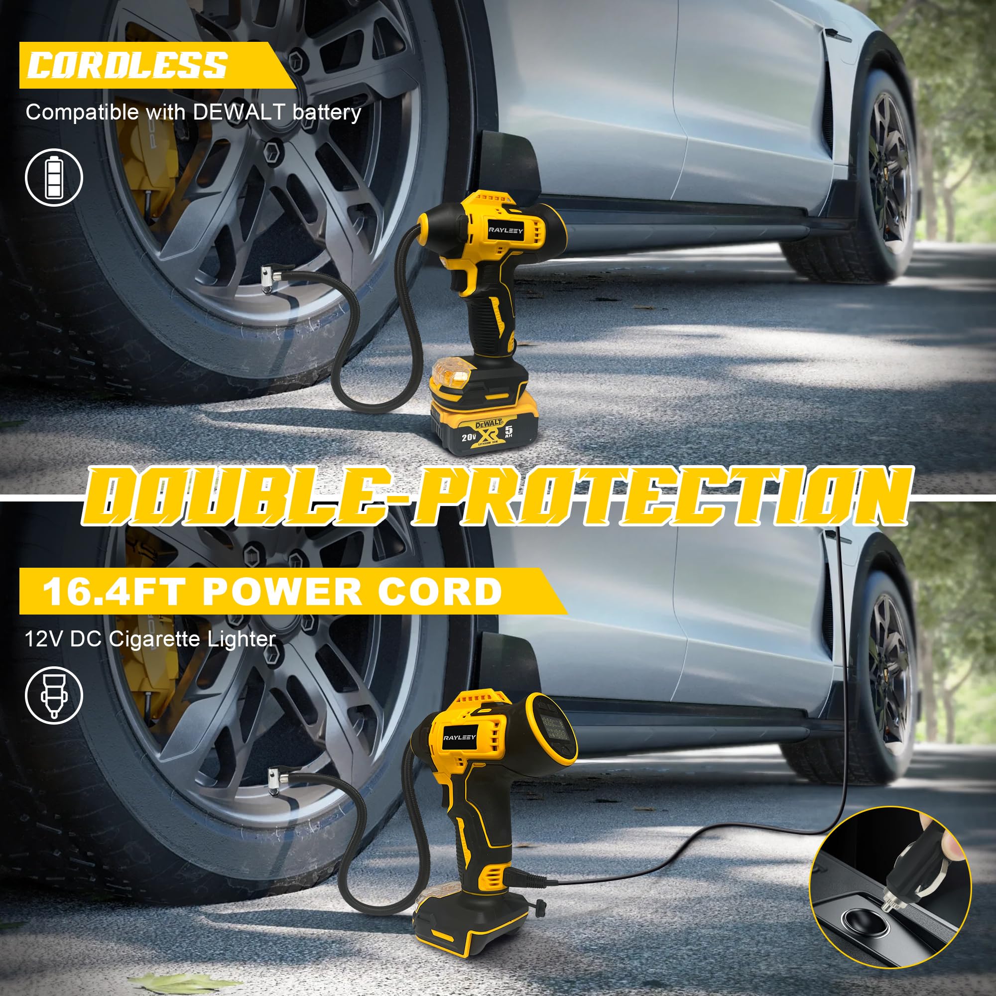 Rayleey inflator auto-shutoff prevents over-inflation for safe tires.