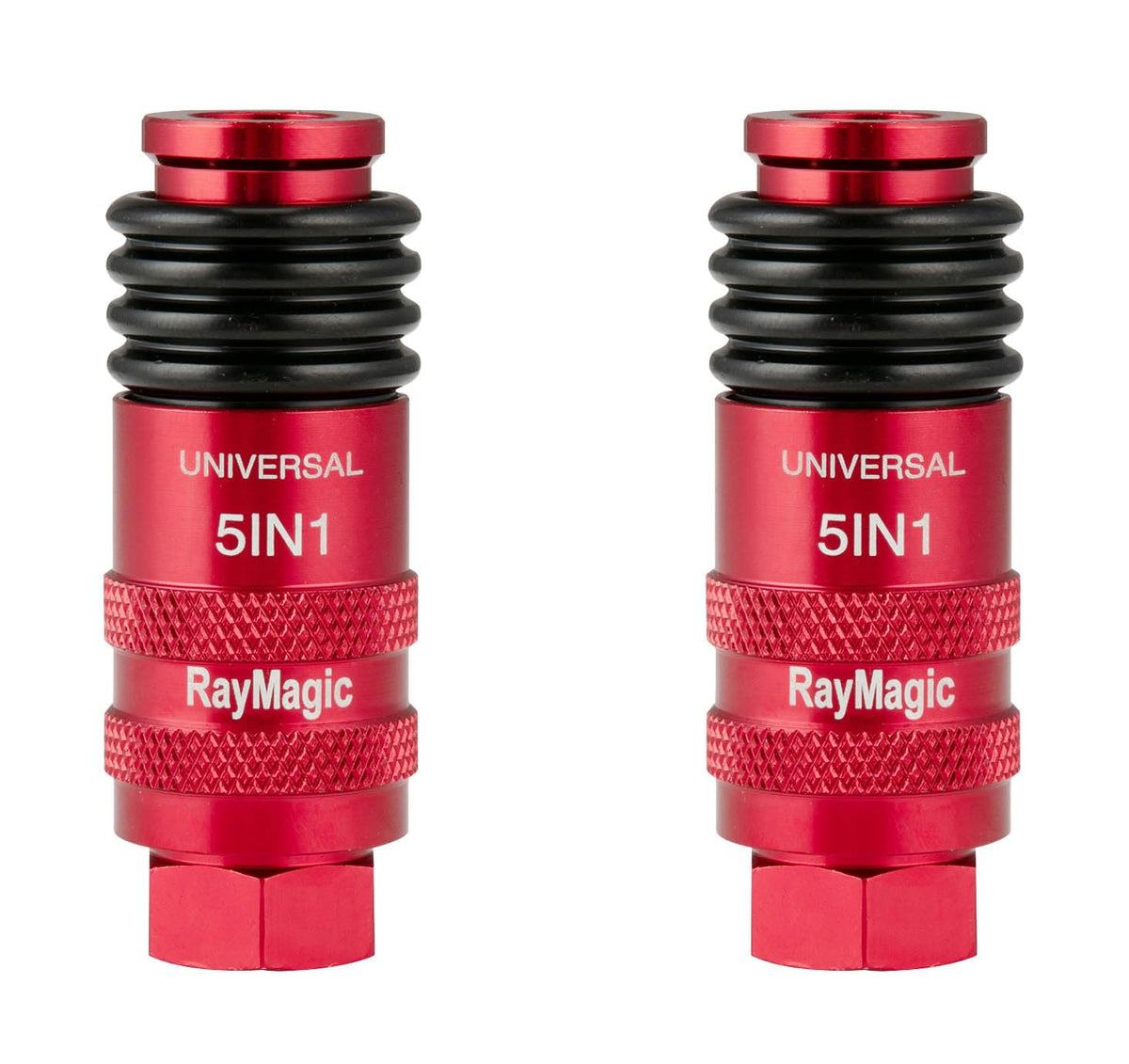 RayMagic 5In1 universal coupler front view in red showing two-piece design for quick tool changes.