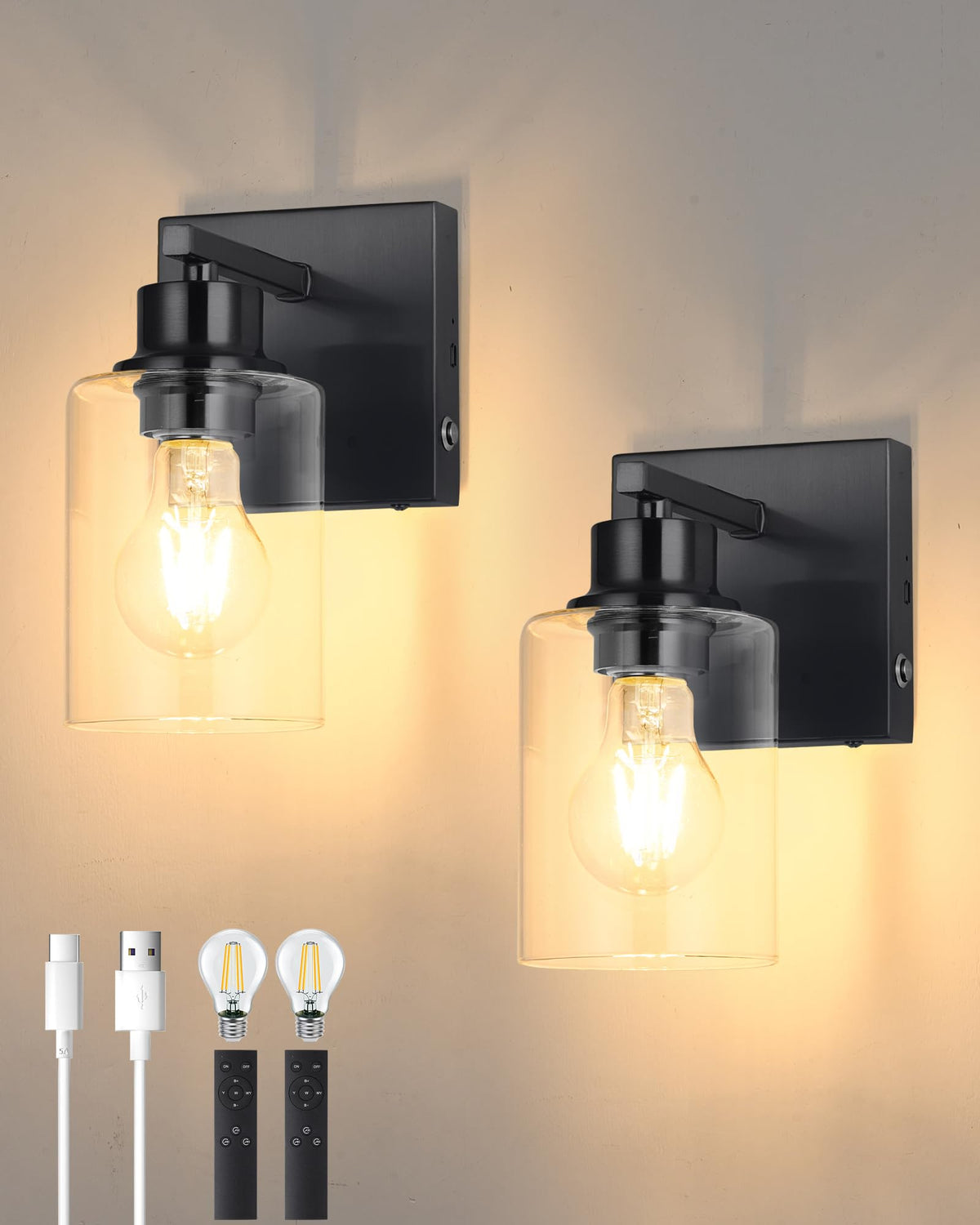Rayogale battery-operated wall sconce front view with sleek black finish
