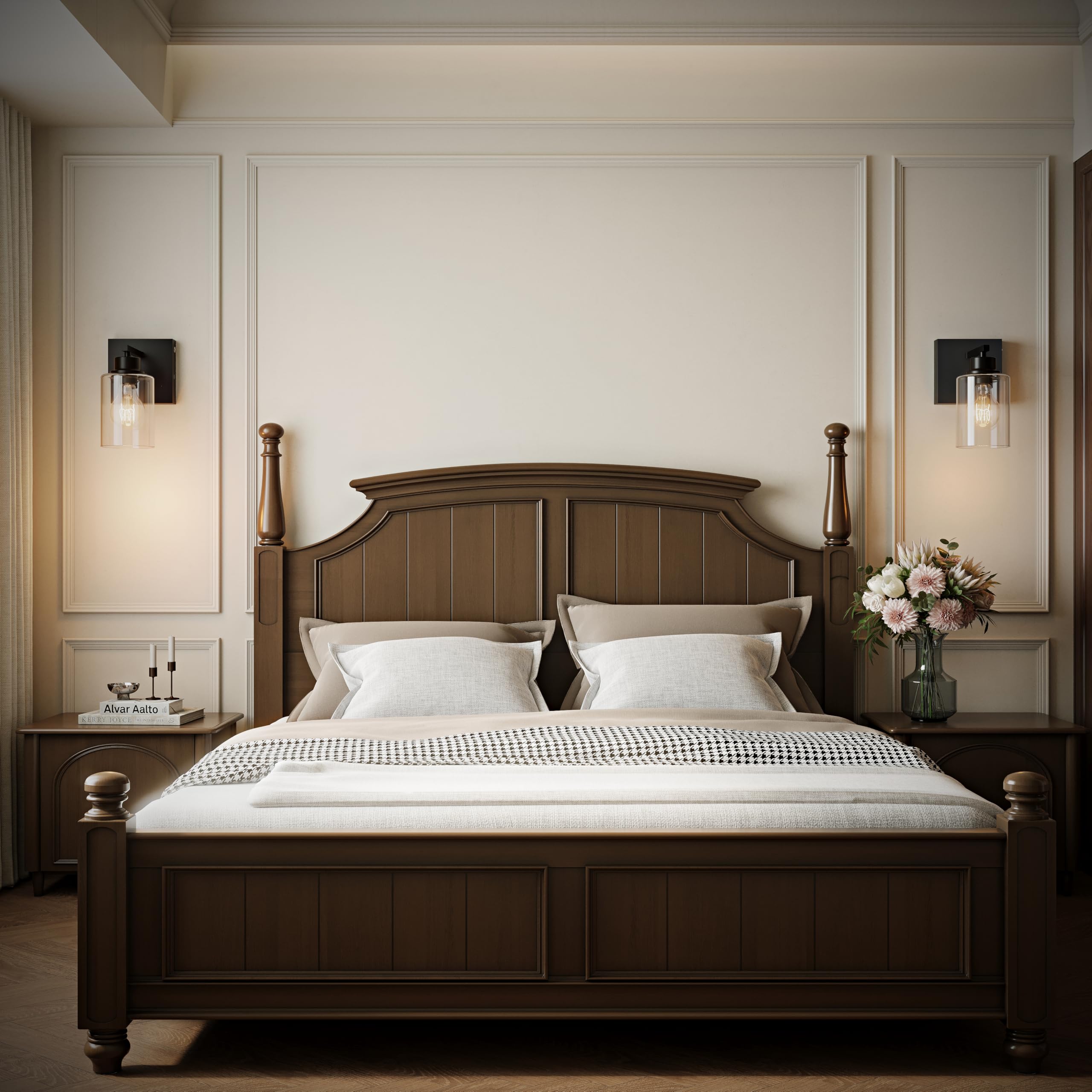 Rayogale wall sconce in bedroom offering soft 3000K glow
