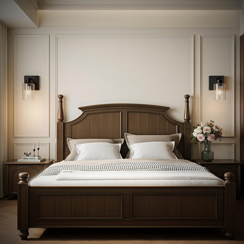 Rayogale wall sconce in bedroom offering soft 3000K glow