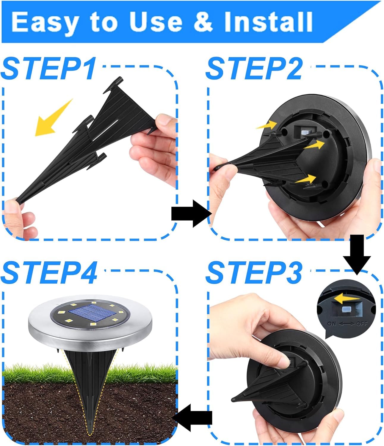 Rayolon solar ground lights enhance decks and patios with ambient light.
