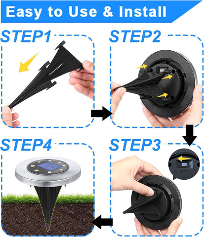 Rayolon solar ground lights enhance decks and patios with ambient light.