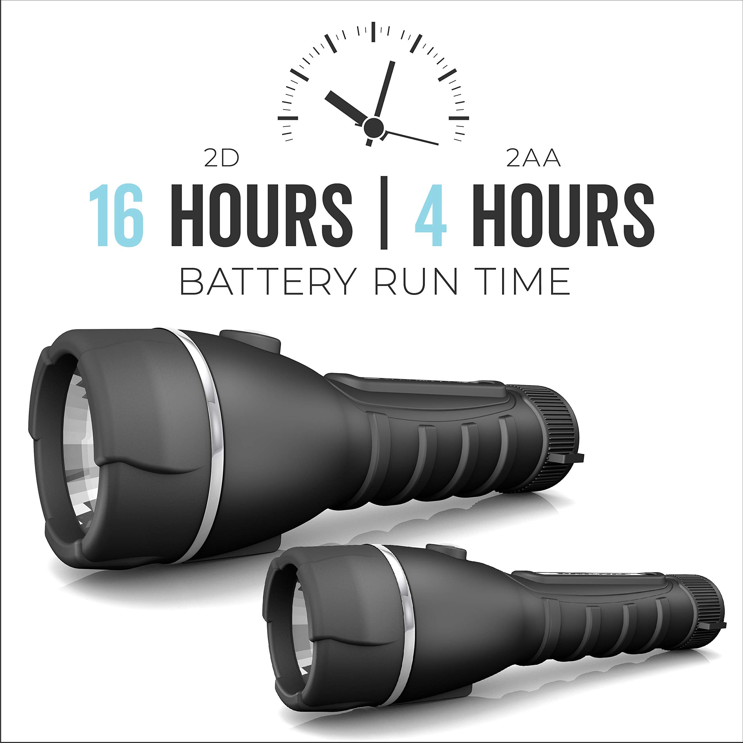 Rayovac 2AA flashlight in the pack with three LEDs for compact tasks