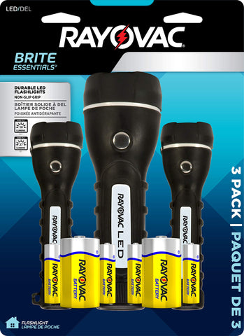 Rayovac LED Flashlight 3-Pack with durable rubber housing for outdoor use