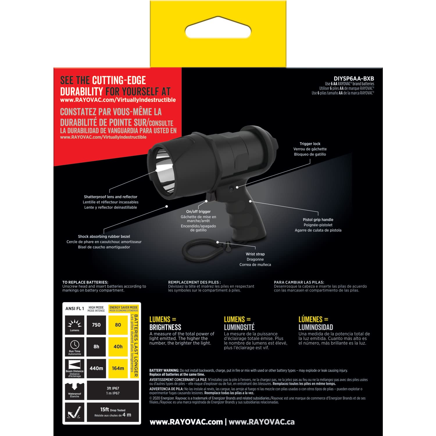 Rayovac spotlight beam distance reaches 1,443 feet for distant details