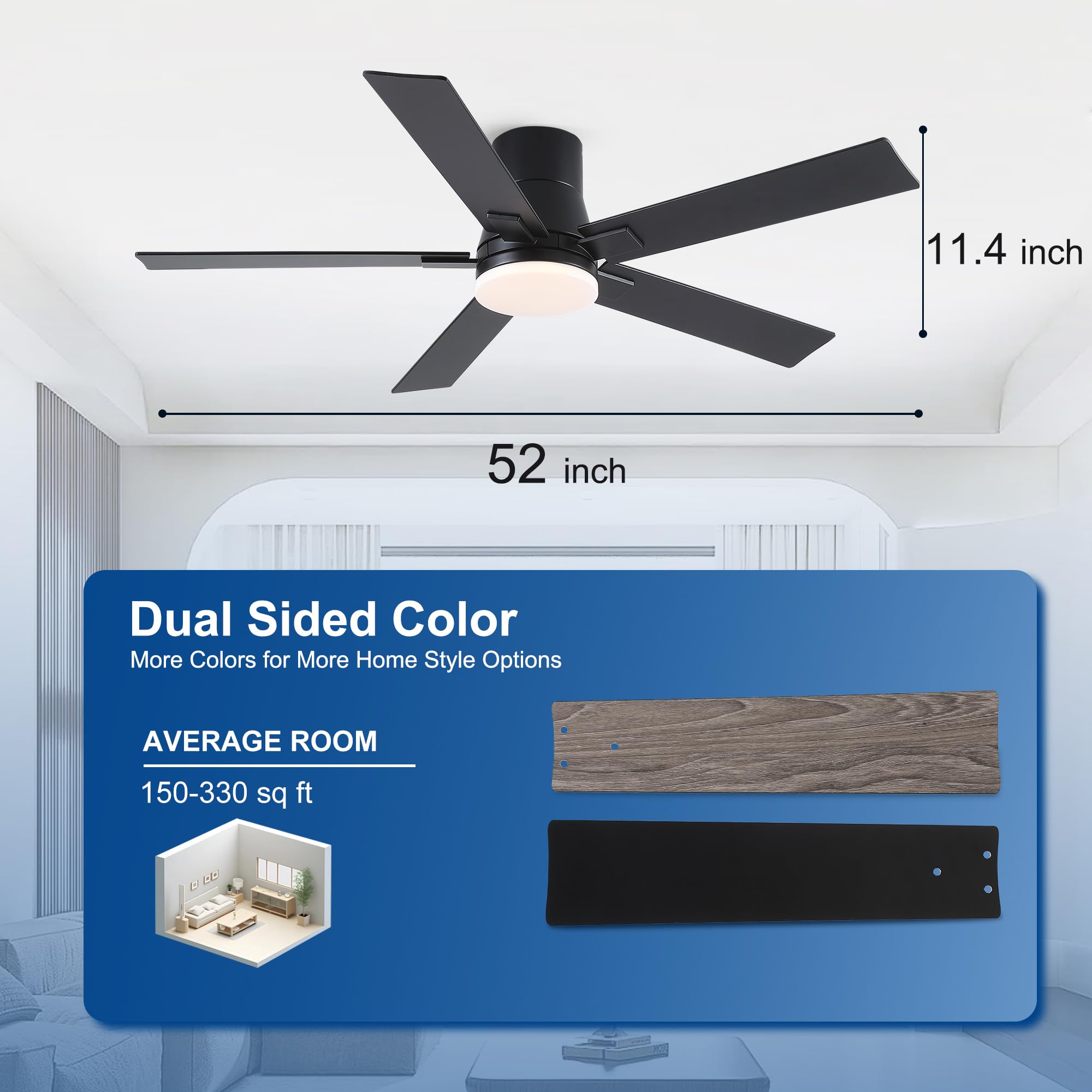 Rayqueen low-profile flush-mount design blends with ceilings.
