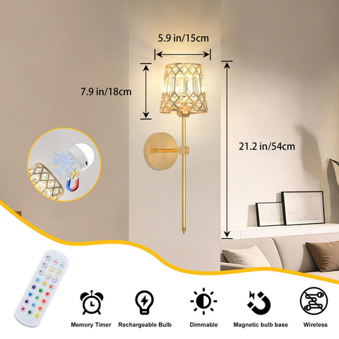 Rayspan gold battery-operated wall sconce on hallway wall offering wireless installation