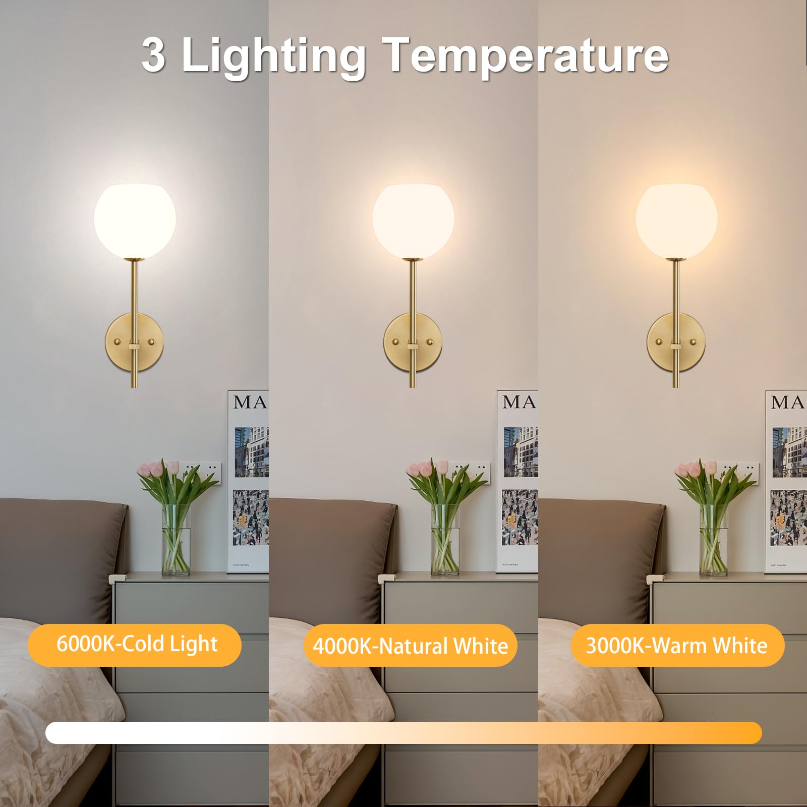 Rayspan gold wall sconce displaying RGB color options for mood lighting