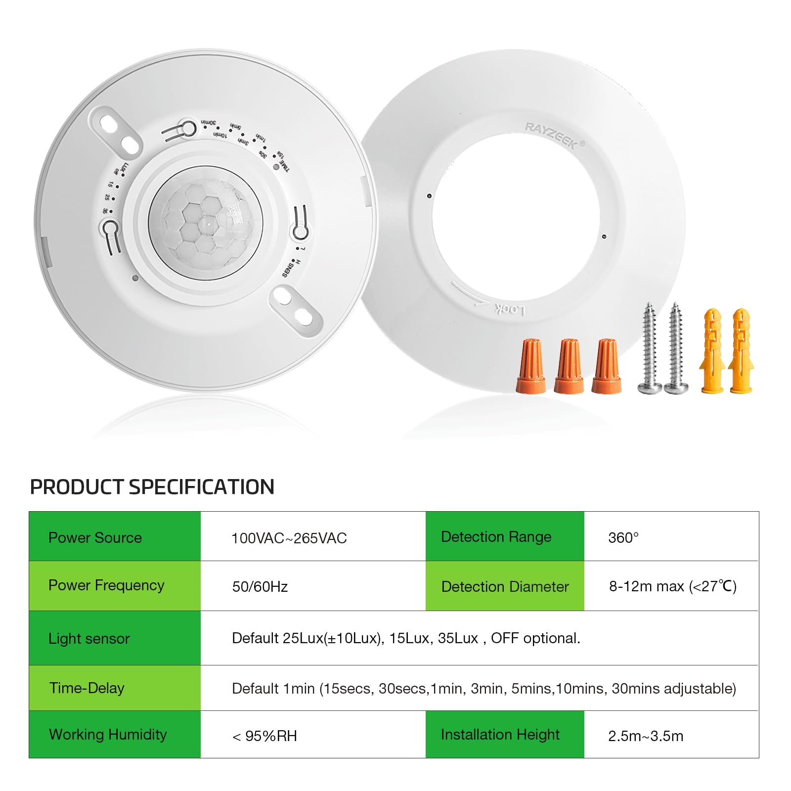 RAYZEEK light-sensitivity settings optimize brightness and energy use
