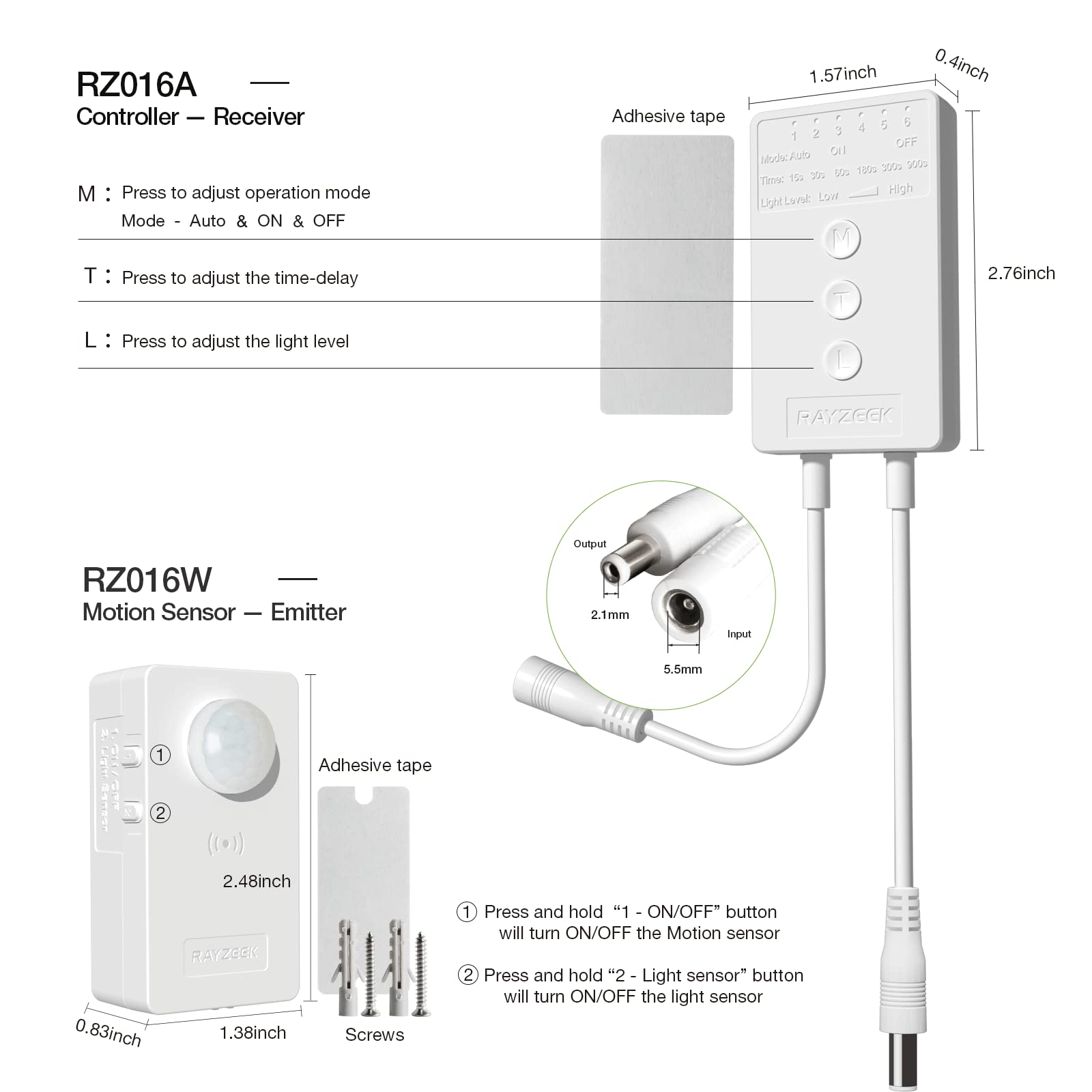 RAYZEEK Dimmable remote control panel for Auto, On, Off modes.