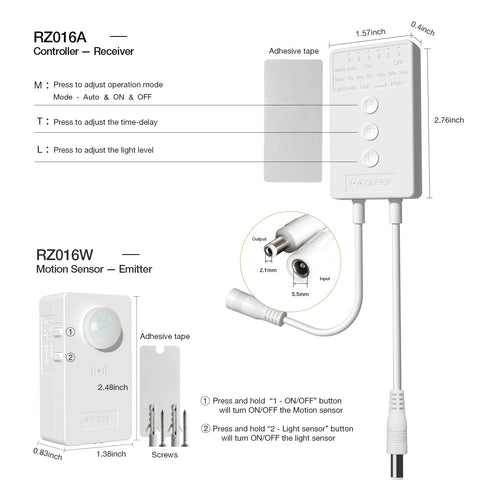RAYZEEK Dimmable remote control panel for Auto, On, Off modes.