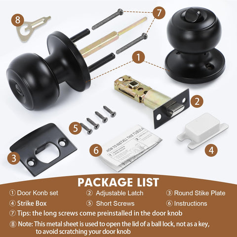 RAZCC matte black lockset with adjustable latch for flexible installation.