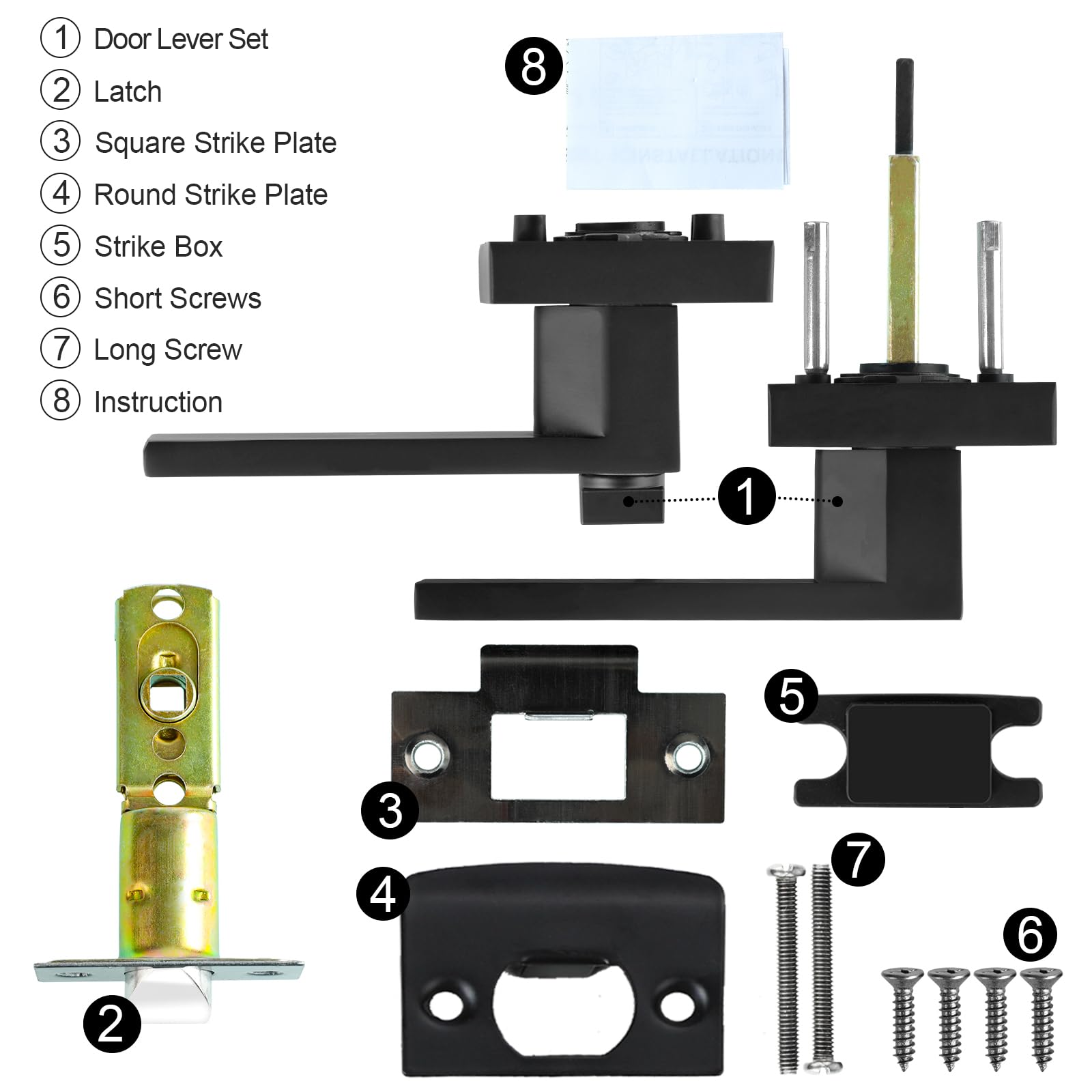 RAZCC matte black door handle with square strike for quick replacement