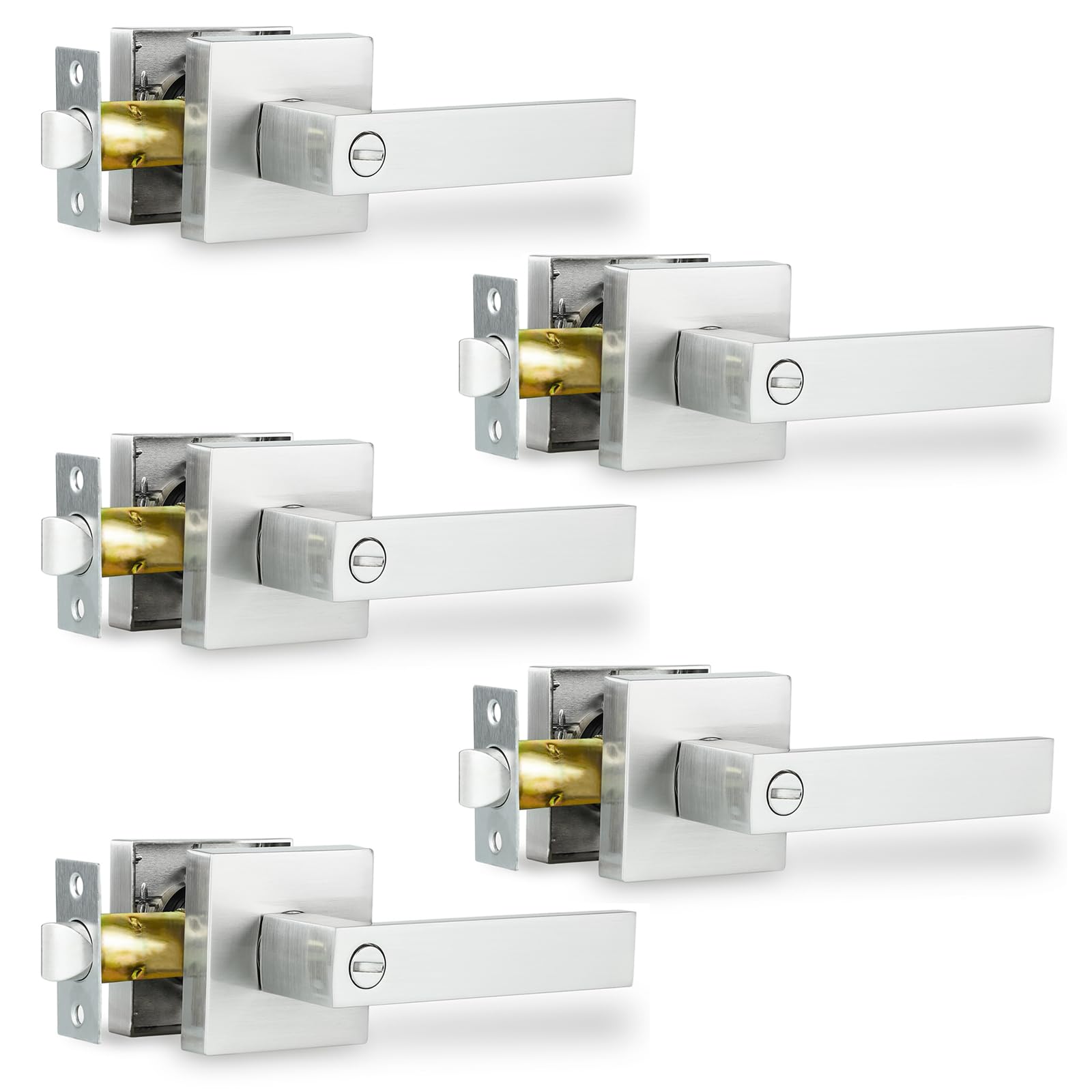 RAZCC privacy door handle set in satin nickel for bathrooms and bedrooms