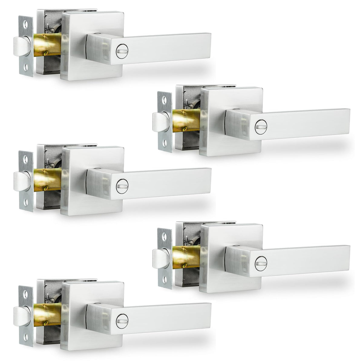 RAZCC privacy door handle set in satin nickel for bathrooms and bedrooms