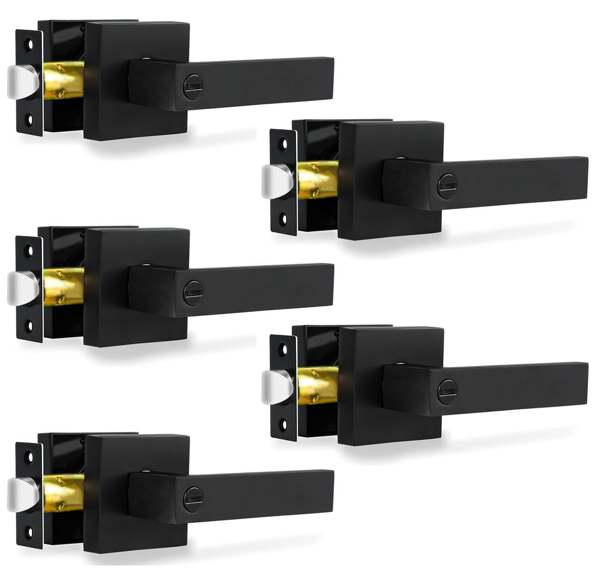 RAZCC privacy door lever matte black, front view highlighting sturdy hardware for bathrooms and bedrooms.