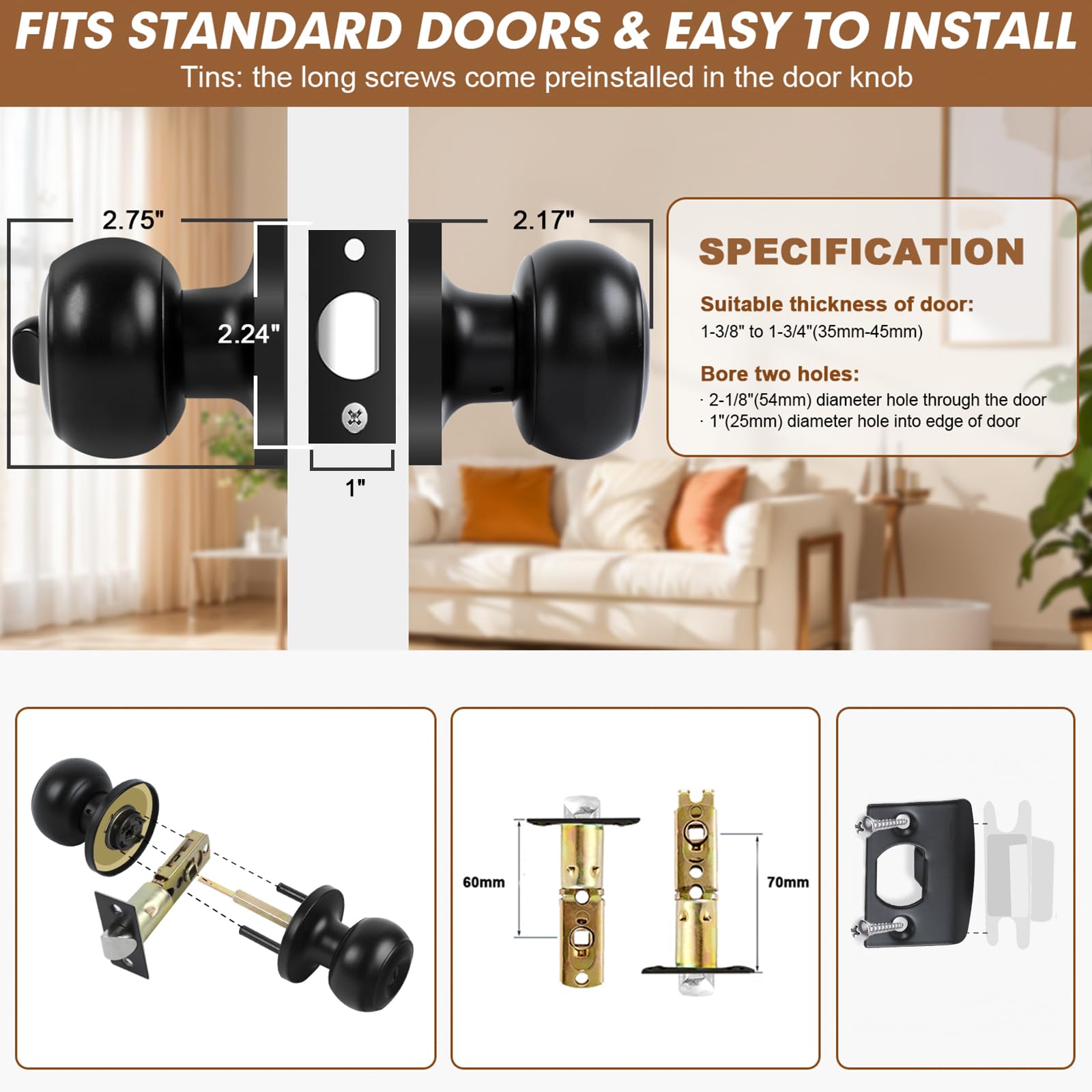 RAZCC privacy knob reversible for left or right-handed doors