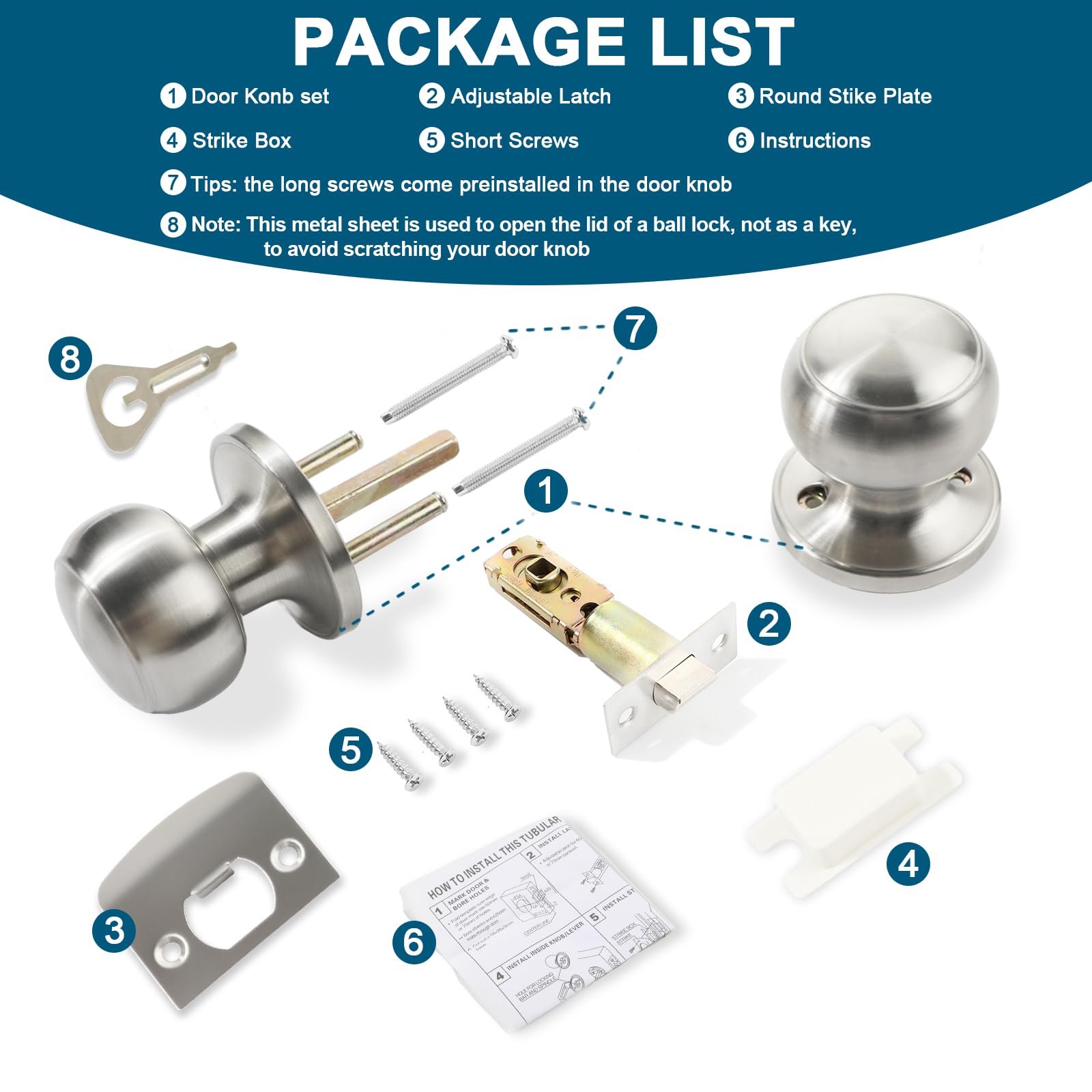 RAZCC satin nickel door handle round strike plate for enhanced fit