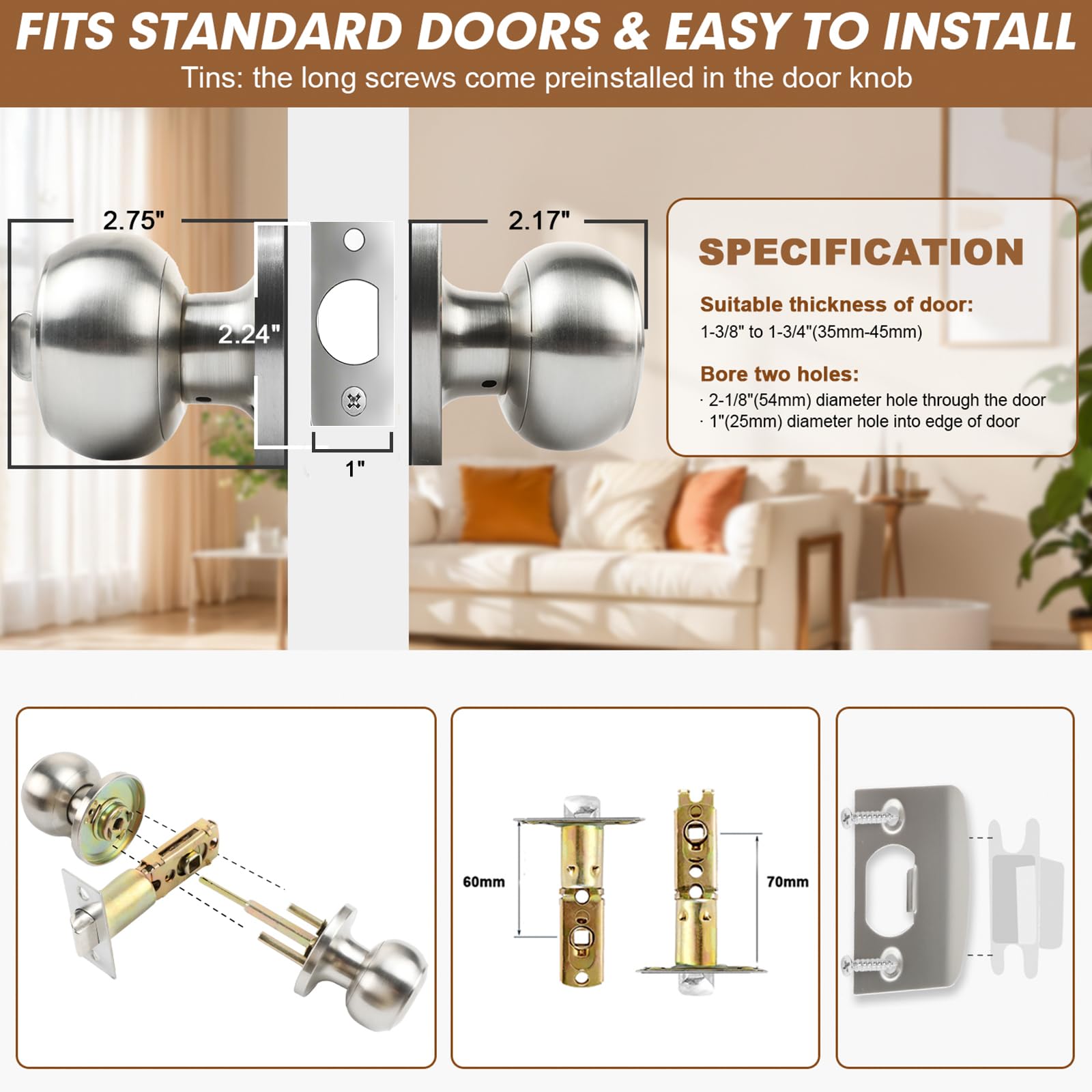 RAZCC privacy knob with thumb turn for easy indoor locking