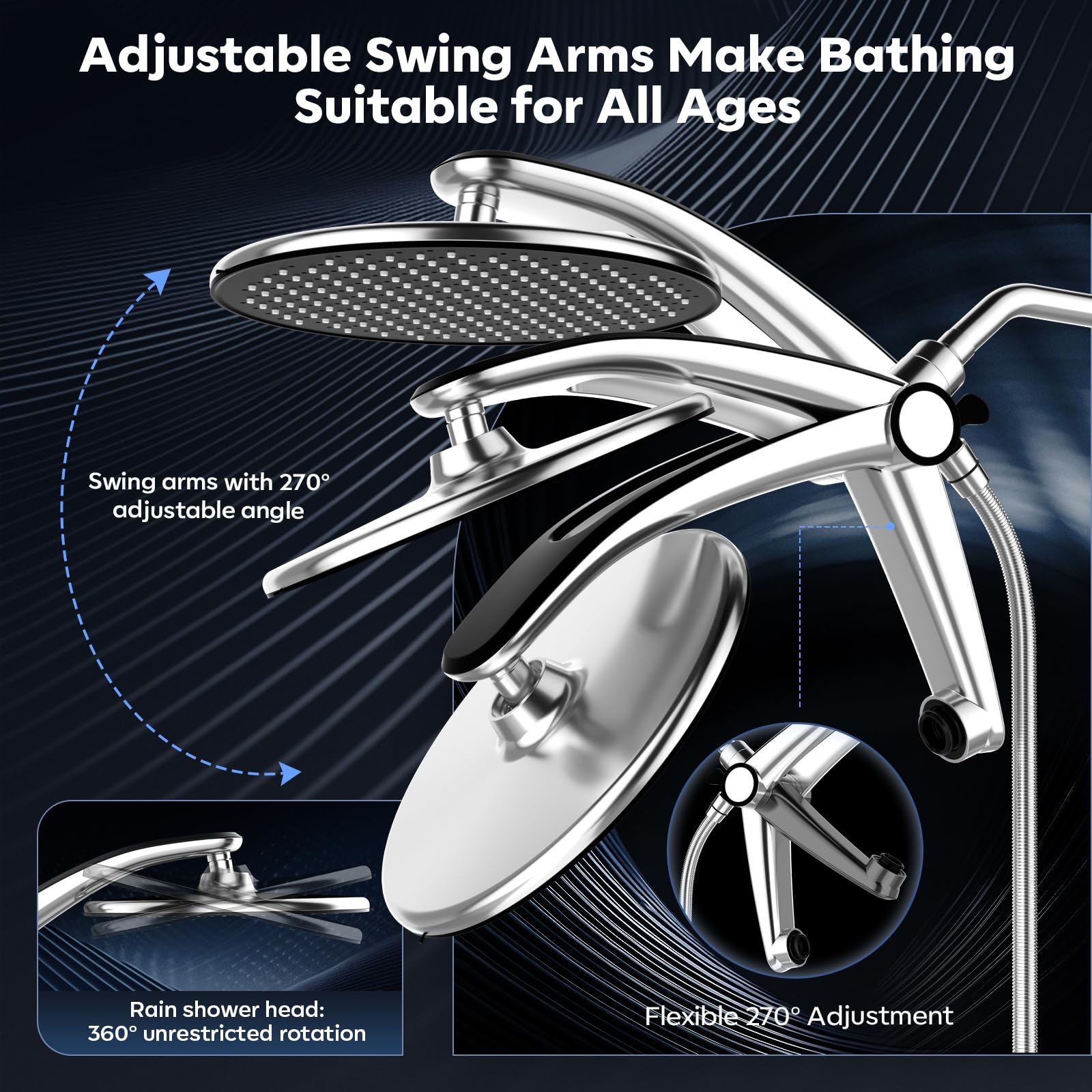 Razime adjustable stand allows precise rainfall angle for comfort