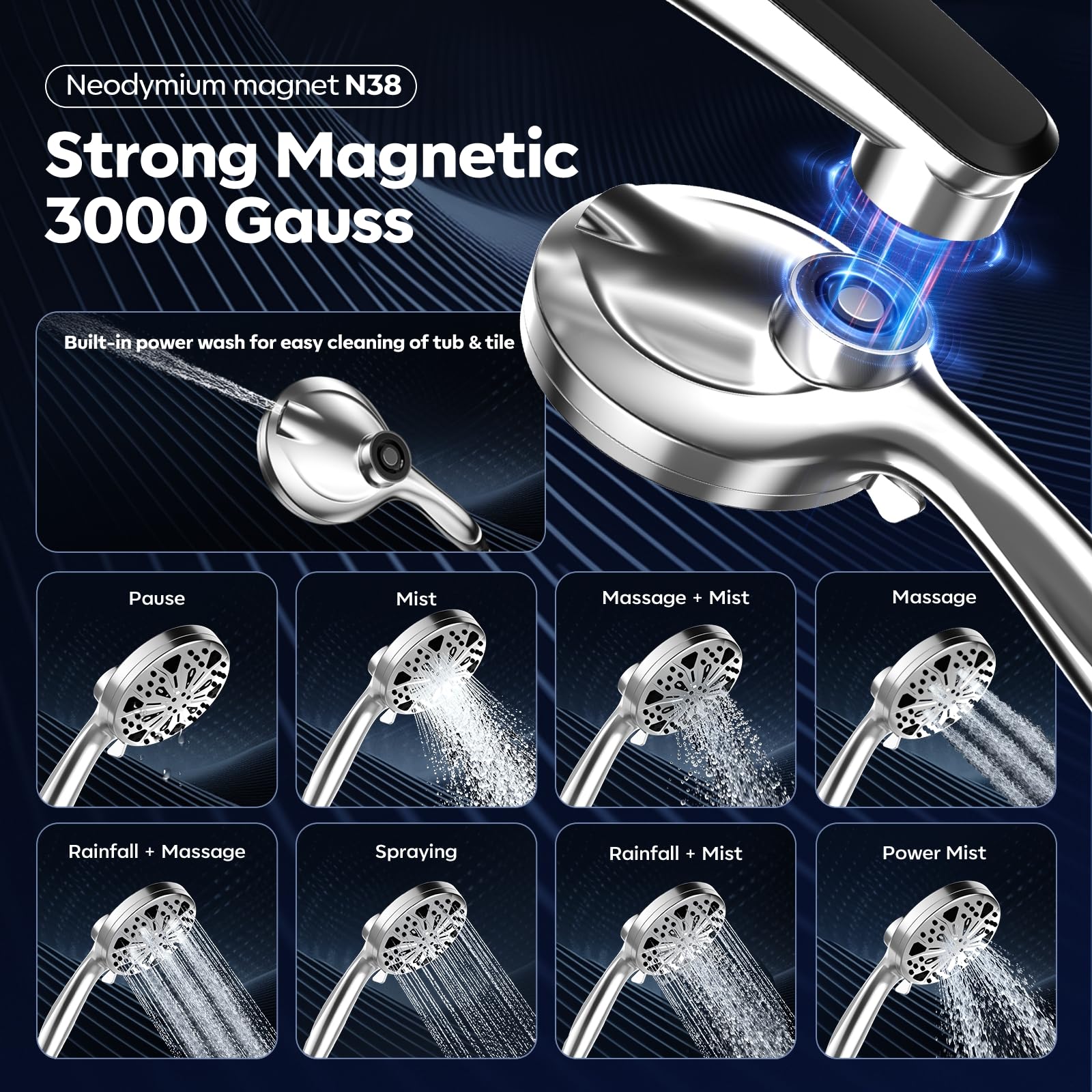 Razime fixed rainfall shower head provides wide coverage with easy-clean nozzles