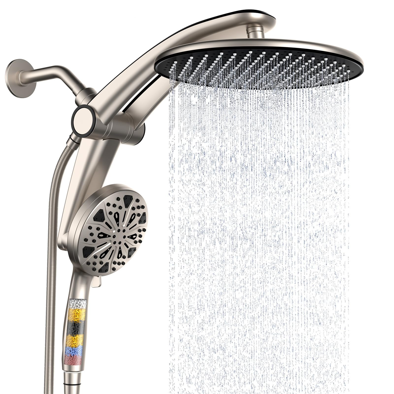 Razime magnetic-dock shower head securely holds the handheld sprayer for quick use.