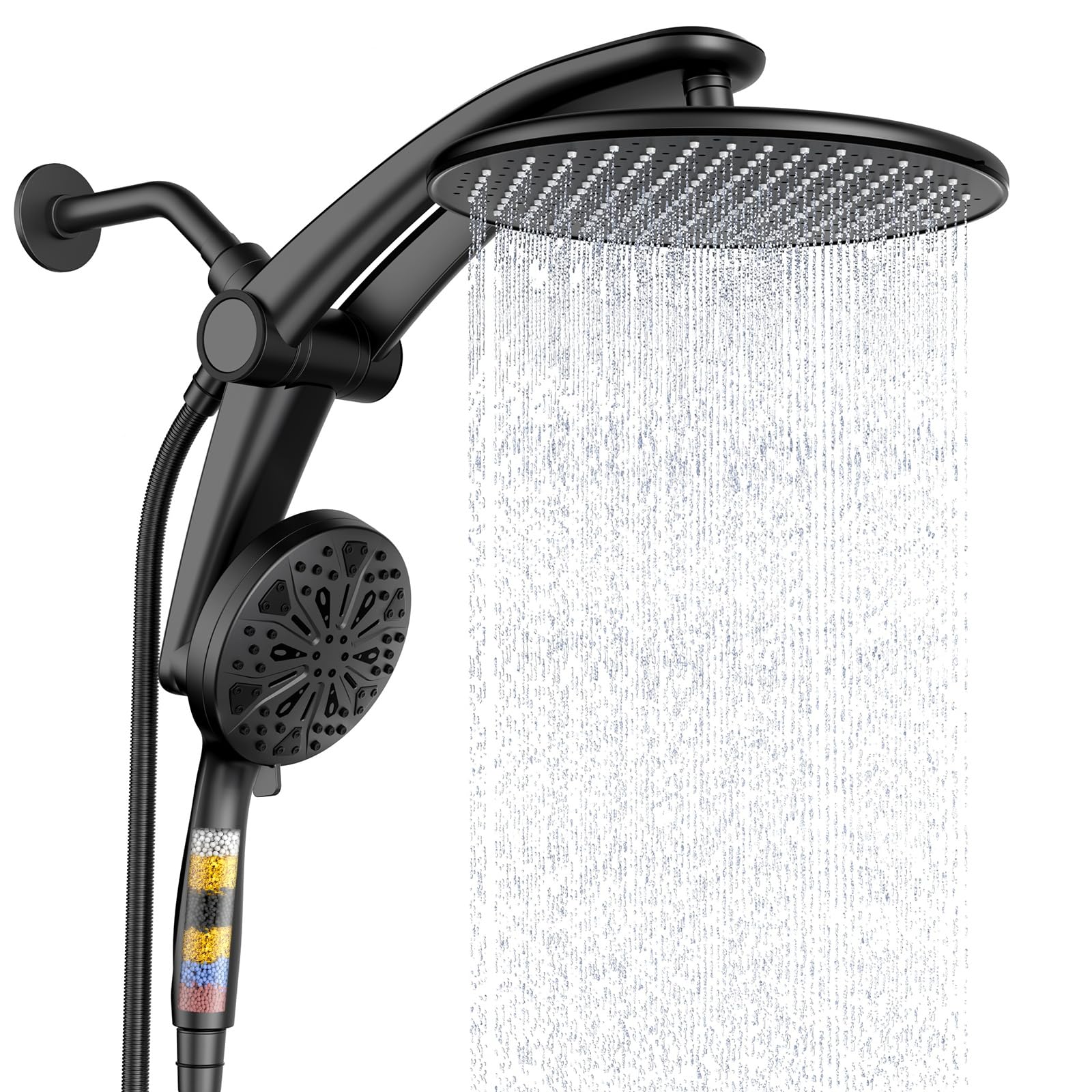 Razime magnetic dual shower head showing wide coverage and easy switch to handheld