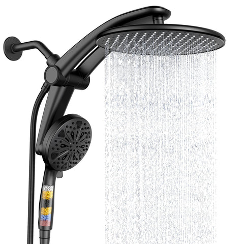 Razime magnetic dual shower head showing wide coverage and easy switch to handheld