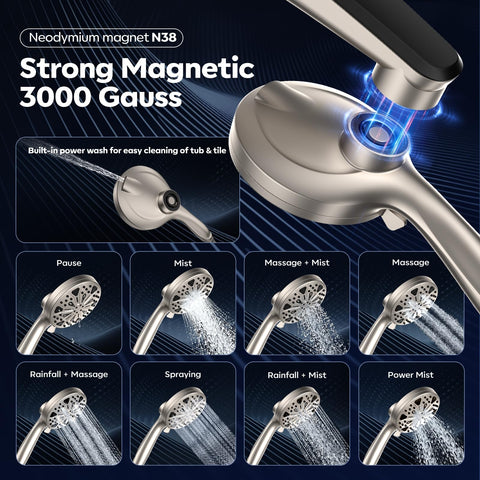 Razime 10-inch rainfall head delivers wide, soothing coverage for full-body comfort.