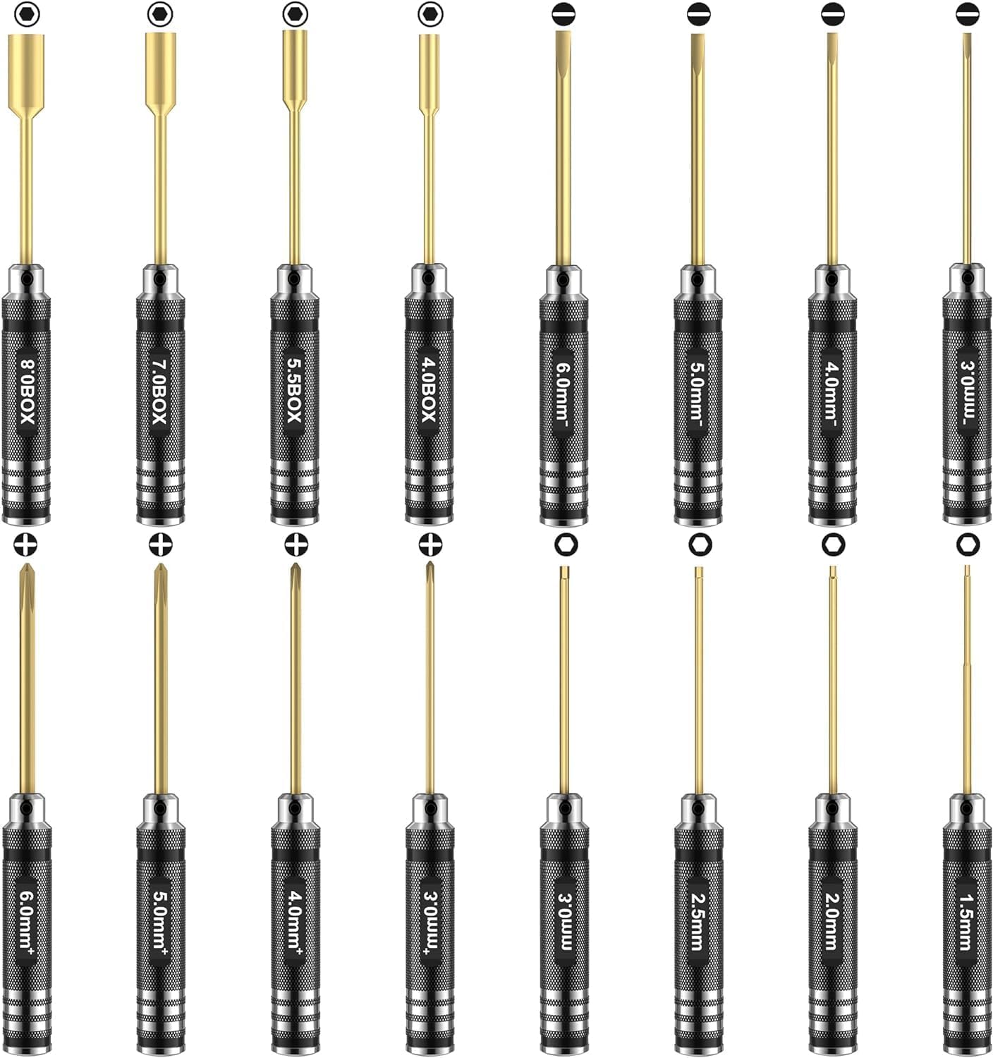 RCpow 16-piece screwdriver set front view showing compact, versatile toolkit for RC hobbyists.