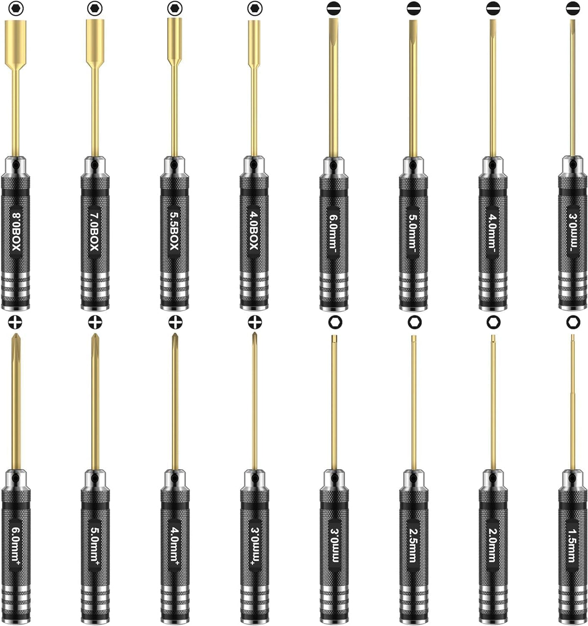 RCpow 16-piece screwdriver set front view showing compact, versatile toolkit for RC hobbyists.